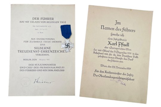 Dienstauszeichnung Justizsekretär - Treue Dienst Orden + Urkunden